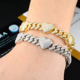 10mm Heart Charm Cuban Link 925 Sterling Silver Moissanite Bracelet