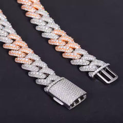 18mm 2 Tone 925 Sterling Silver 3 Row VVS Moissanite Bubble Cuban Link Chain