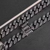 12mm Black Moissanite 925 Sterling Silver Cuban Link Chain
