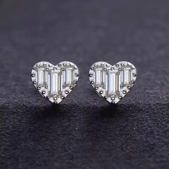 Heart Shaped 925 Silver Baguette Moissanite Stud Earrings