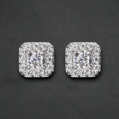 Square Shaped 925 Silver Round Cut Moissanite Stud Earrings