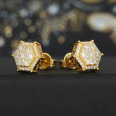 4 Row Cluster Hexagon 925 Sterling Silver Moissanite Push Back Stud Earrings