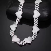 10mm Heart Charm Cuban Link 925 Sterling Silver Moissanite Chain