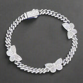 11mm Baguette Butterfly Link 925 Silver Moissanite Cuban Bracelet