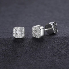 Square Shaped 925 Silver Round Cut Moissanite Stud Earrings