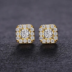Square Shaped 925 Silver Round Cut Moissanite Stud Earrings