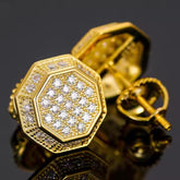 Octagon Shaped 925 Pure Silver Round Cut Moissanite Screw Back Stud Earrings