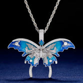Enamel Gold Plated Blue Butterfly 925 Sterling Silver Moissanite Pendant