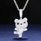 925 Silver VVS Moissanite Dancing Little Bear Pendant