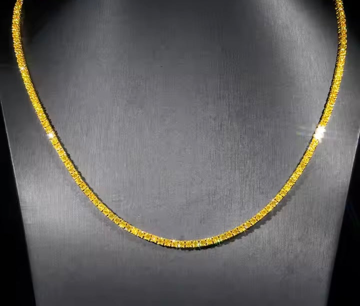 6.5mm Yellow Color VVS Round Moissanite 925 Sterling Silver Tennis Chain