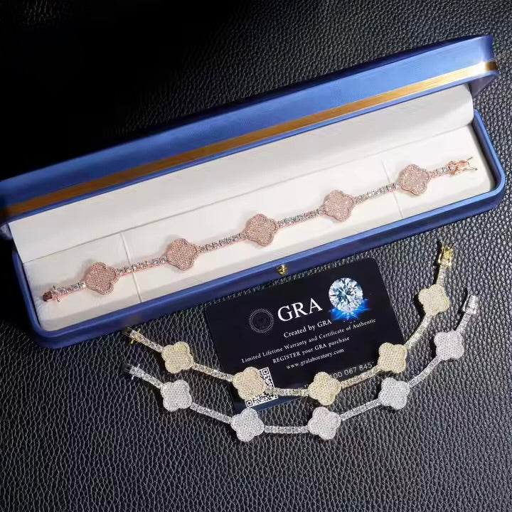 4MM Clover Design 925 Sterling Silver Moissanite Tennis Bracelet