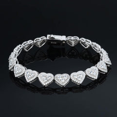 8mm Heart Shape 925 Silver Moissanite Cluster Tennis Bracelet