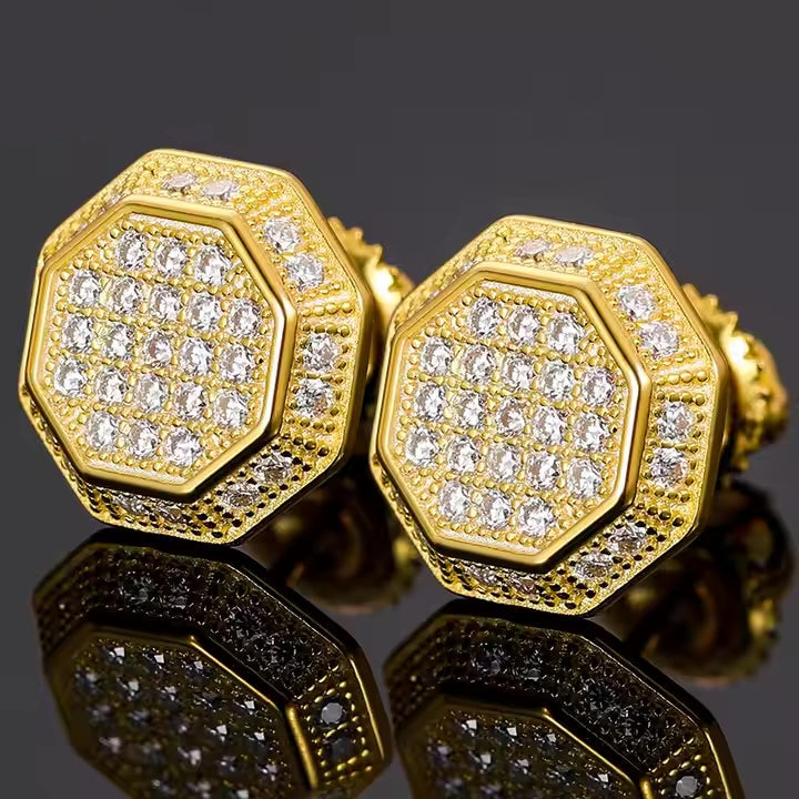 Octagon Shaped 925 Pure Silver Round Cut Moissanite Screw Back Stud Earrings
