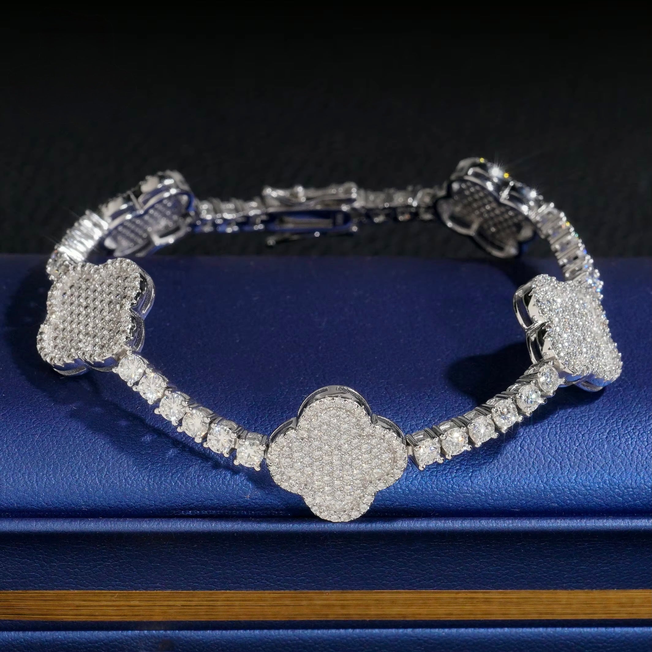 4MM Clover Design 925 Sterling Silver Moissanite Tennis Bracelet