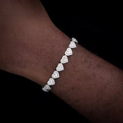 8mm Heart Shape 925 Silver Moissanite Cluster Tennis Bracelet