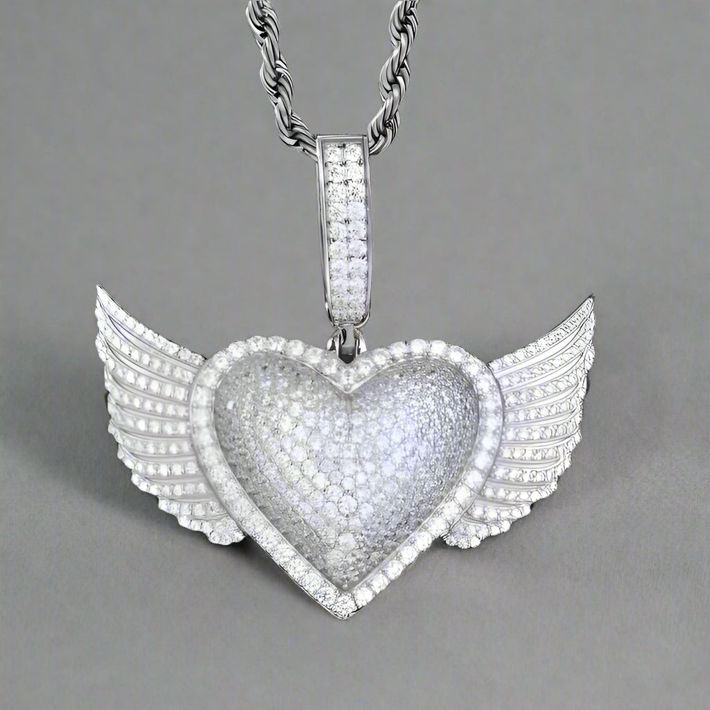 Heart Wing Pendant 925 Sterling Silver VVS Mossanite Pendant