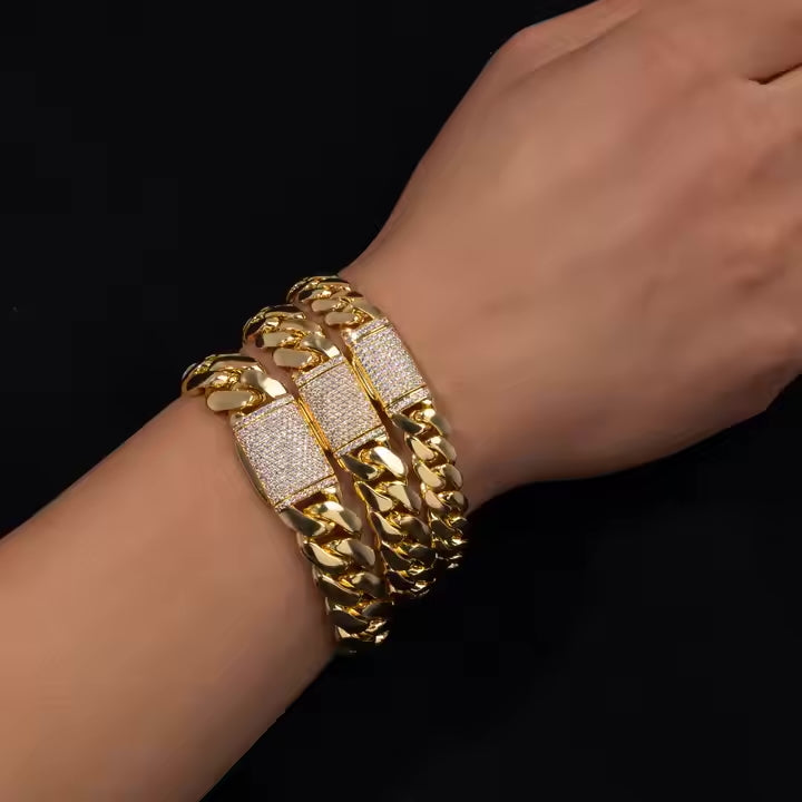 8mm-18mm 925S & VVS Moissanite Box Clasp Stainless Steel Cuban Chain