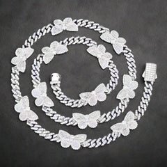 11mm Baguette Butterfly Necklace 925 Silver Moissanite Cuban Link Chain