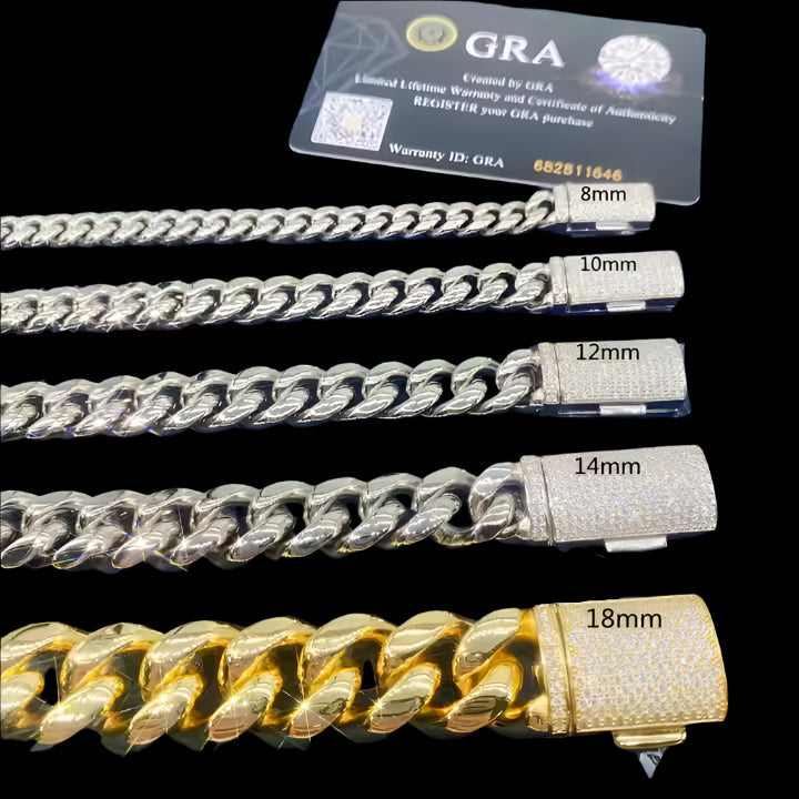 8mm-18mm 925S & VVS Moissanite Box Clasp Stainless Steel Cuban Chain