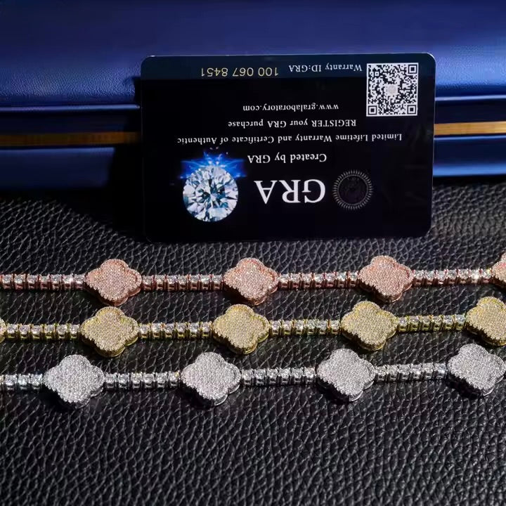 4MM Clover Design 925 Sterling Silver Moissanite Tennis Bracelet