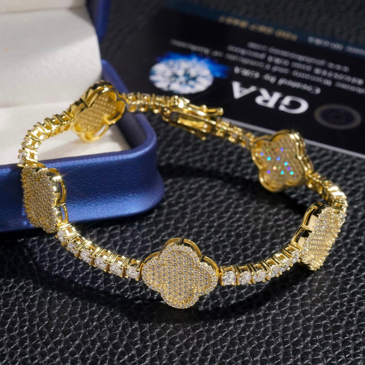 4MM Clover Design 925 Sterling Silver Moissanite Tennis Bracelet