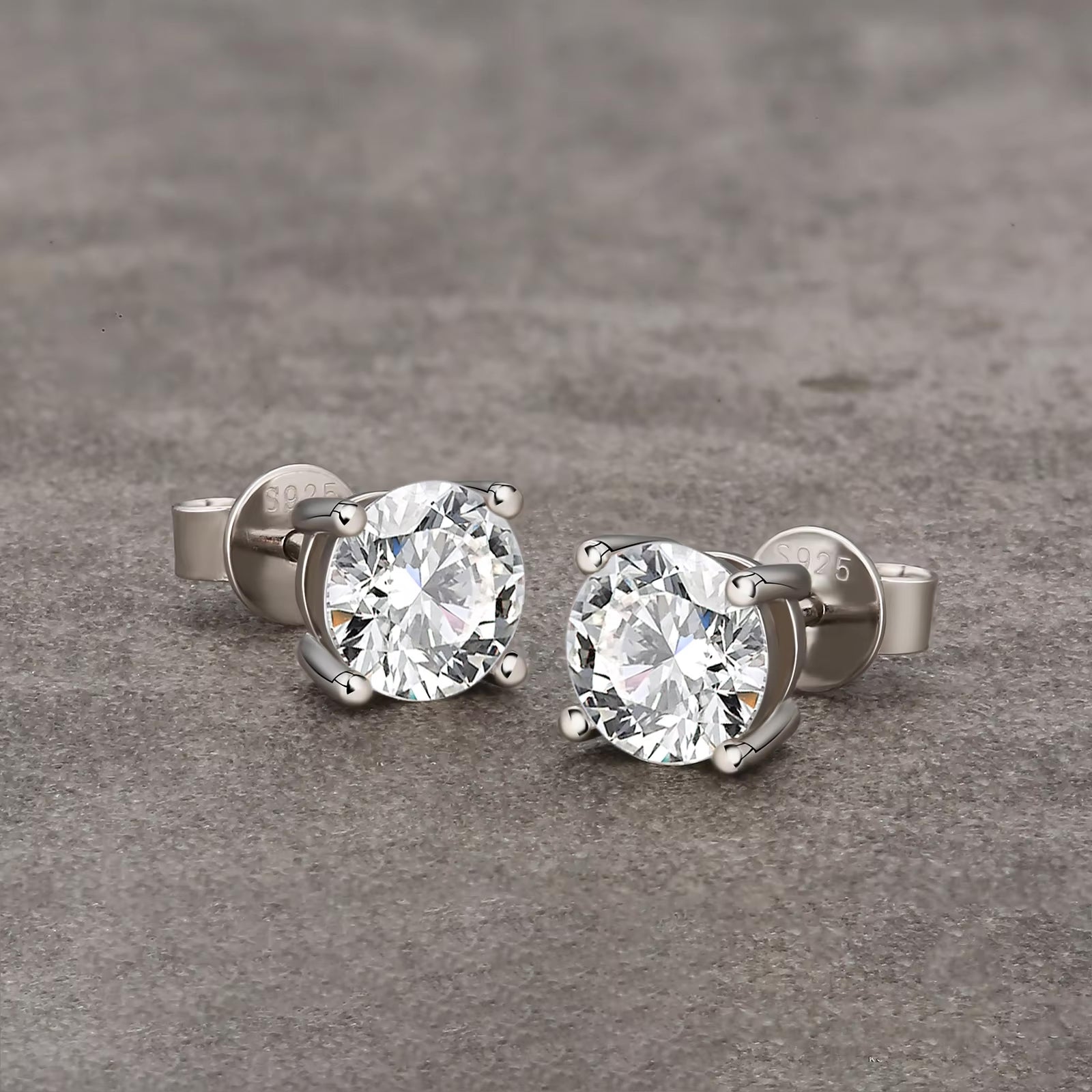 4 Prong Stud Earrings Screw Back 925 Sterling Silver D Color Moissanite Earrings